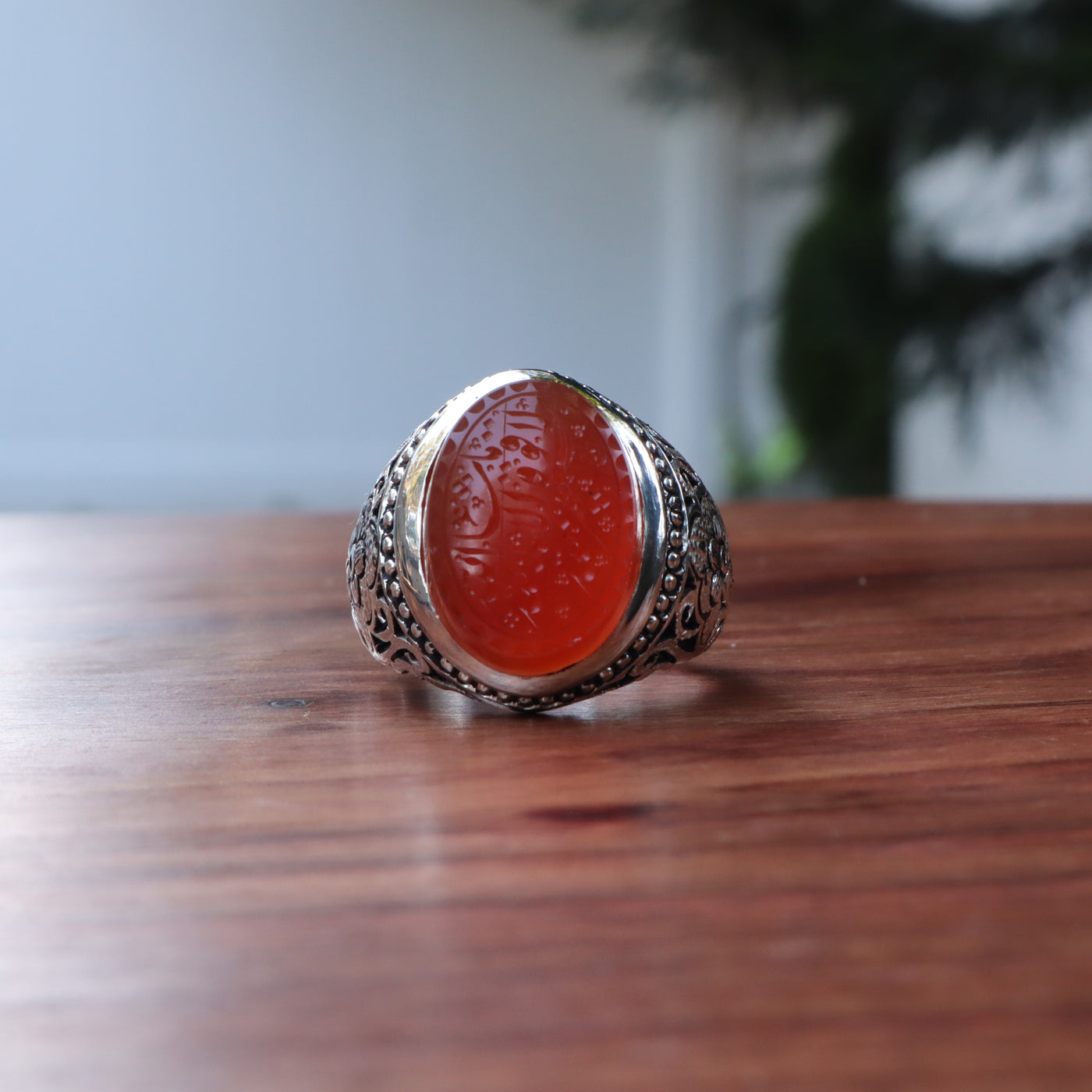 YEMENI ORANGE AQEEQ STERLING SILVER RING FOR MEN | US RING SIZE 10.5 - AlAliGems