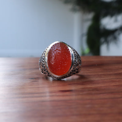 YEMENI ORANGE AQEEQ STERLING SILVER RING FOR MEN | US RING SIZE 10.5 - AlAliGems