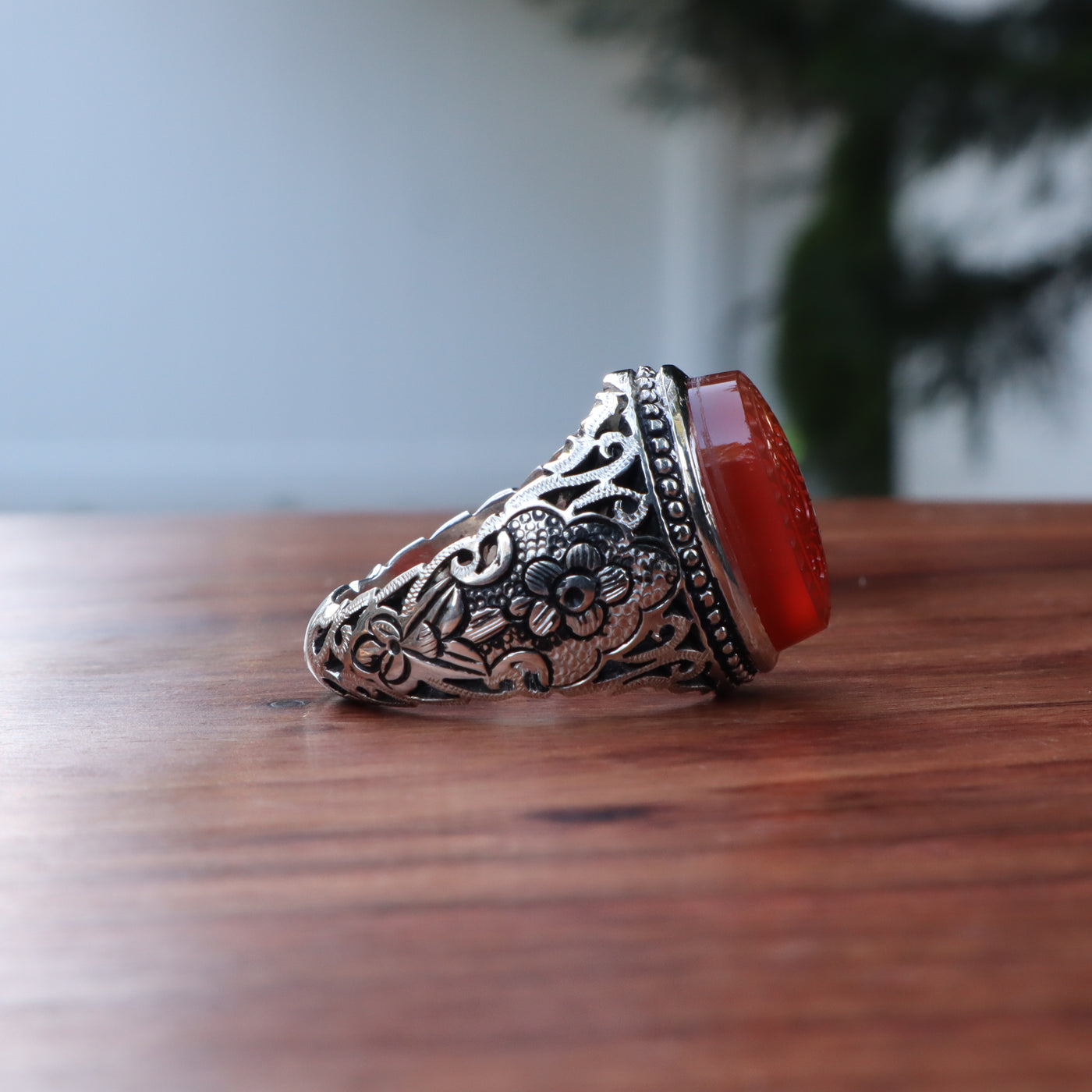 YEMENI ORANGE AQEEQ STERLING SILVER RING FOR MEN | US RING SIZE 10.5 - AlAliGems