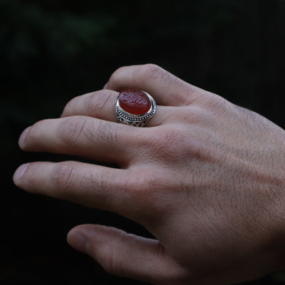 YEMENI ORANGE AQEEQ STERLING SILVER RING FOR MEN | US RING SIZE 10.5 - AlAliGems