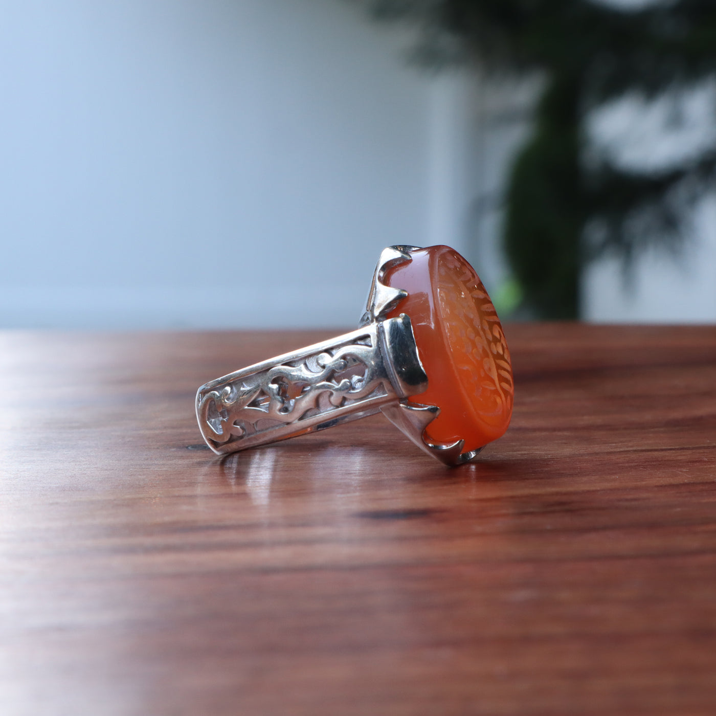YEMENI ORANGE AQEEQ STERLING SILVER RING FOR MEN | US RING SIZE 10.5 - AlAliGems