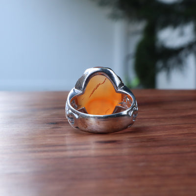 YEMENI ORANGE AQEEQ STERLING SILVER RING FOR MEN | US RING SIZE 10.5 - AlAliGems