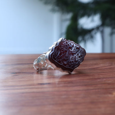 YEMENI RED AQEEQ STERLING SILVER RING FOR MEN | US RING SIZE 12.5 - AlAliGems