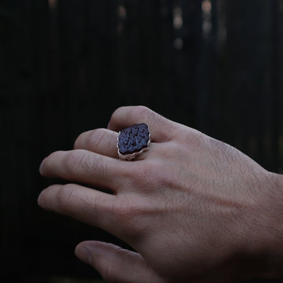 YEMENI RED AQEEQ STERLING SILVER RING FOR MEN | US RING SIZE 12.5 - AlAliGems