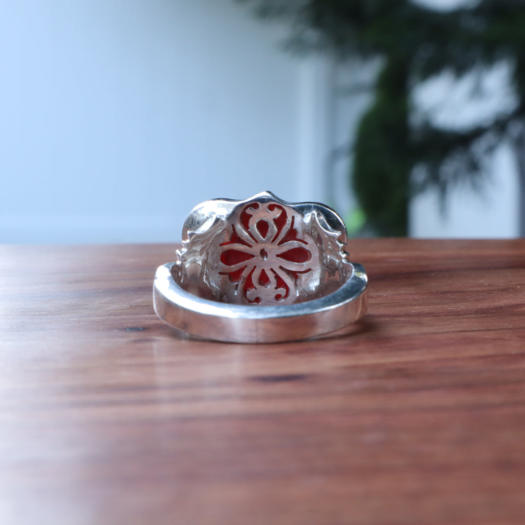 YEMENI RED AQEEQ STERLING SILVER RING FOR MEN | US RING SIZE 15 - AlAliGems