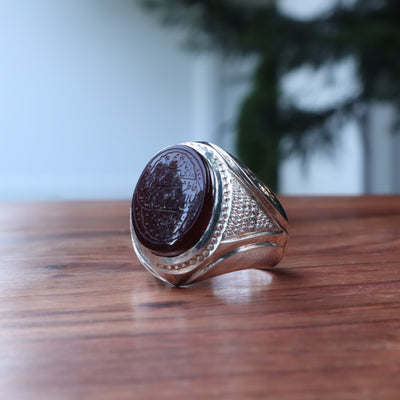 YEMENI RED AQEEQ STERLING SILVER RING FOR MEN | US RING SIZE 10.5 - AlAliGems