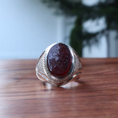 YEMENI RED AQEEQ STERLING SILVER RING FOR MEN | US RING SIZE 10.5 - AlAliGems