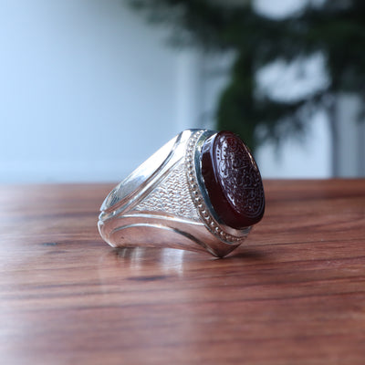 YEMENI RED AQEEQ STERLING SILVER RING FOR MEN | US RING SIZE 10.5 - AlAliGems