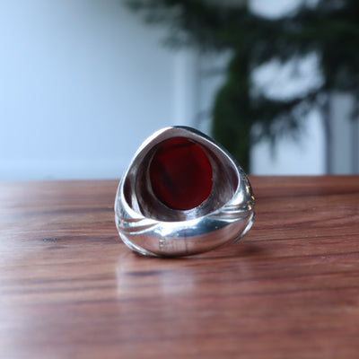 YEMENI RED AQEEQ STERLING SILVER RING FOR MEN | US RING SIZE 10.5 - AlAliGems
