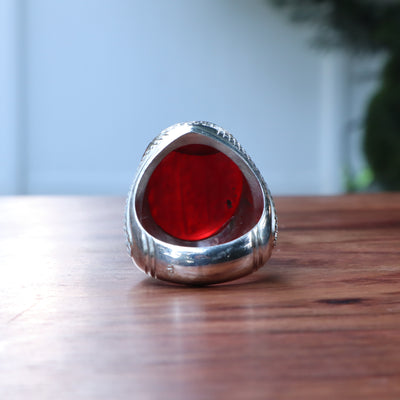 YEMENI RED AQEEQ STERLING SILVER RING FOR MEN | US RING SIZE 10 - AlAliGems