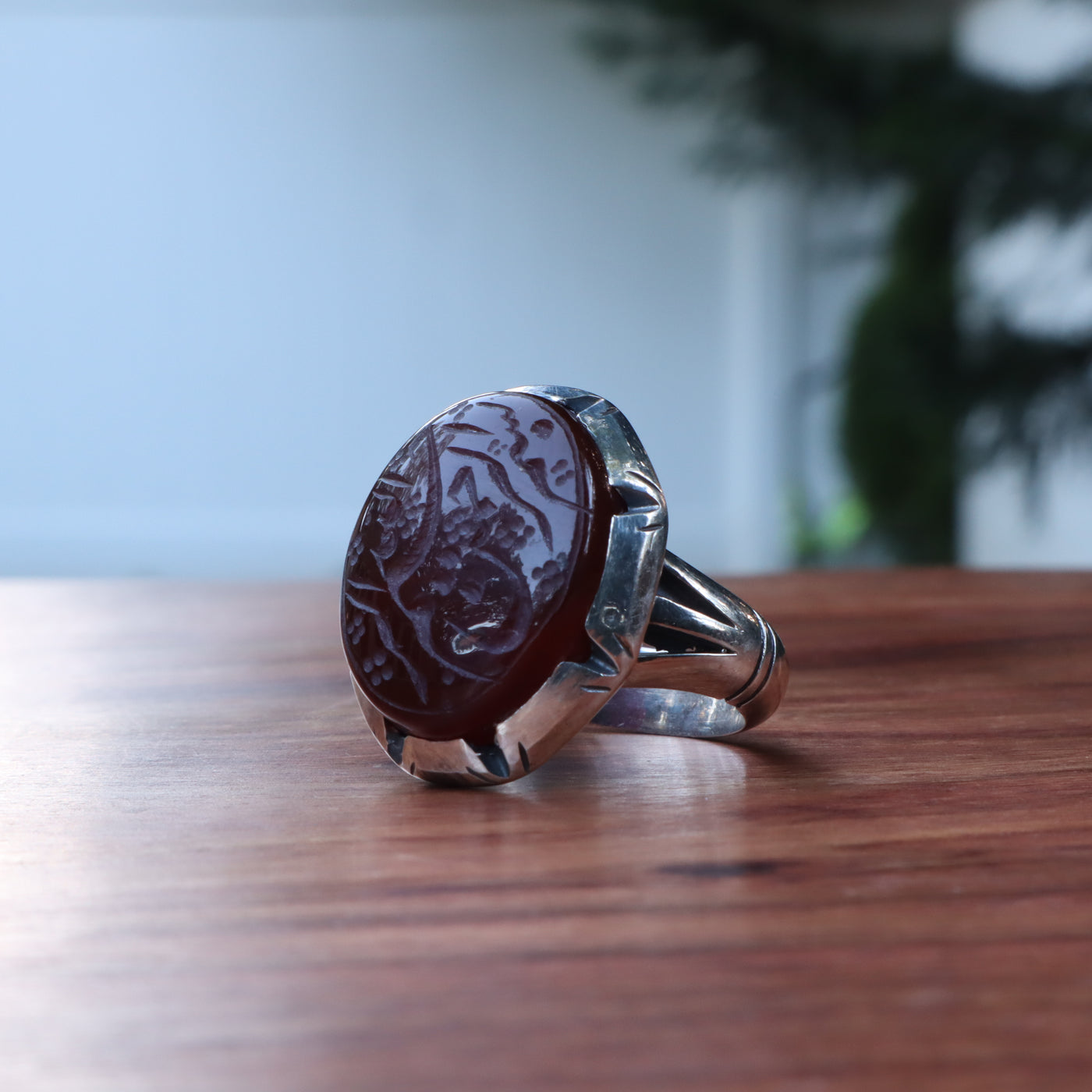 YEMENI RED AQEEQ STERLING SILVER RING FOR MEN | US RING SIZE 10.5 - AlAliGems