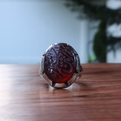 YEMENI RED AQEEQ STERLING SILVER RING FOR MEN | US RING SIZE 10.5 - AlAliGems