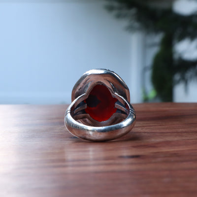 YEMENI RED AQEEQ STERLING SILVER RING FOR MEN | US RING SIZE 10.5 - AlAliGems