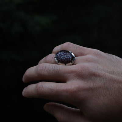 YEMENI RED AQEEQ STERLING SILVER RING FOR MEN | US RING SIZE 10.5 - AlAliGems