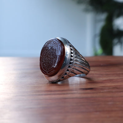 YEMENI RED AQEEQ STERLING SILVER RING FOR MEN | US RING SIZE 10 - AlAliGems