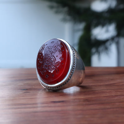 YEMENI RED AQEEQ STERLING SILVER RING FOR MEN | US RING SIZE 10 - AlAliGems
