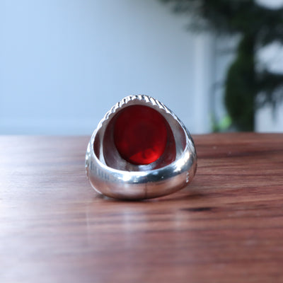 YEMENI RED AQEEQ STERLING SILVER RING FOR MEN | US RING SIZE 11 - AlAliGems
