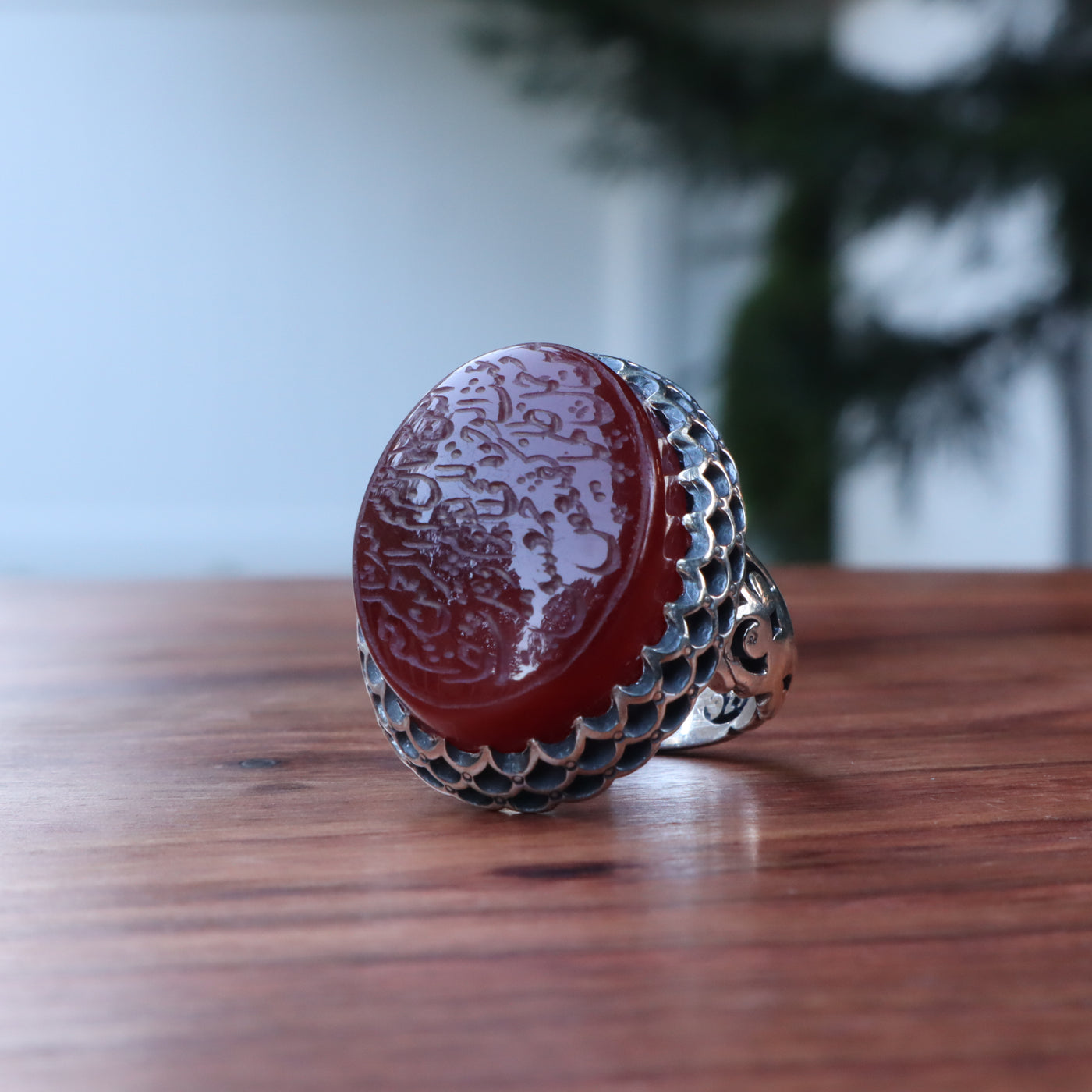 YEMENI RED AQEEQ STERLING SILVER RING FOR MEN | US RING SIZE 9.5 - AlAliGems