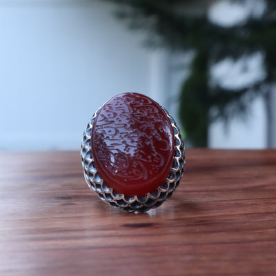 YEMENI RED AQEEQ STERLING SILVER RING FOR MEN | US RING SIZE 9.5 - AlAliGems