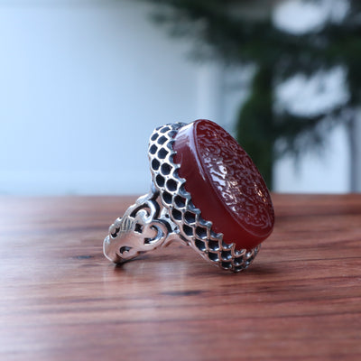 YEMENI RED AQEEQ STERLING SILVER RING FOR MEN | US RING SIZE 9.5 - AlAliGems