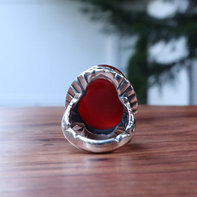 YEMENI RED AQEEQ STERLING SILVER RING FOR MEN | US RING SIZE 9.5 - AlAliGems