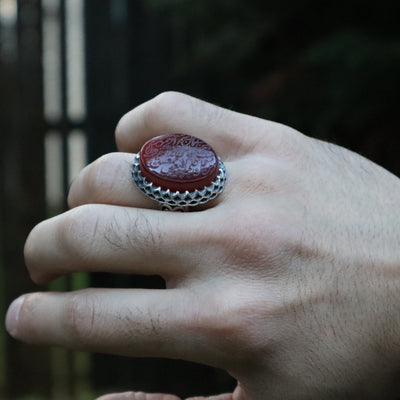 YEMENI RED AQEEQ STERLING SILVER RING FOR MEN | US RING SIZE 9.5 - AlAliGems