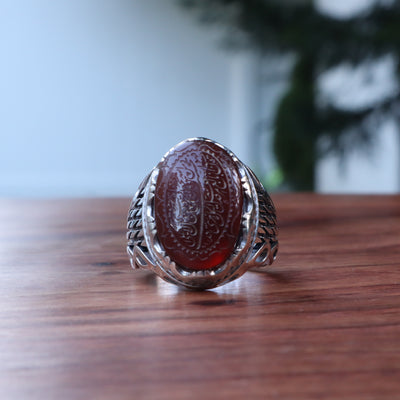 YEMENI RED AQEEQ STERLING SILVER RING FOR MEN | US RING SIZE 10 - AlAliGems