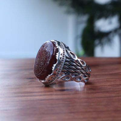 YEMENI RED AQEEQ STERLING SILVER RING FOR MEN | US RING SIZE 10 - AlAliGems