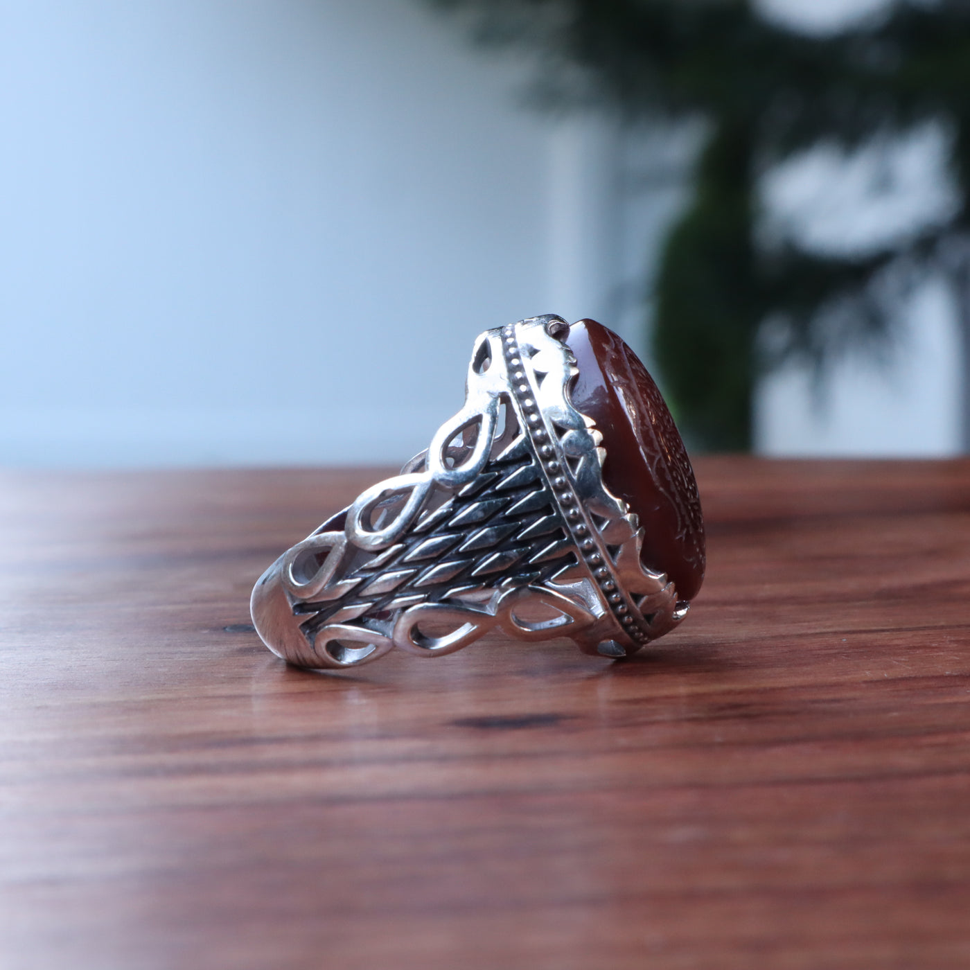 YEMENI RED AQEEQ STERLING SILVER RING FOR MEN | US RING SIZE 10 - AlAliGems