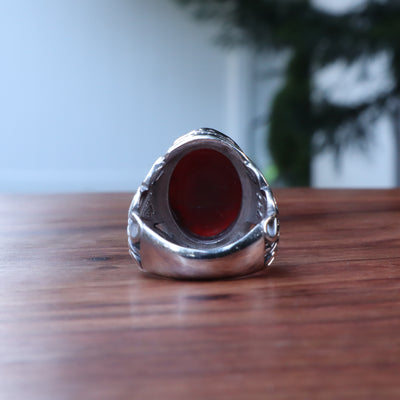 YEMENI RED AQEEQ STERLING SILVER RING FOR MEN | US RING SIZE 10 - AlAliGems