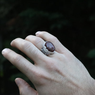 YEMENI RED AQEEQ STERLING SILVER RING FOR MEN | US RING SIZE 10 - AlAliGems