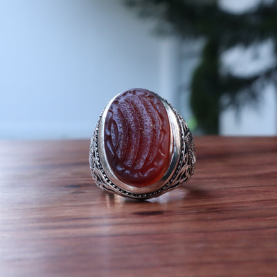 YEMENI RED AQEEQ STERLING SILVER RING FOR MEN | US RING SIZE 10 - AlAliGems
