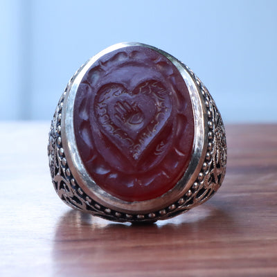 YEMENI RED AQEEQ STERLING SILVER RING FOR MEN | US RING SIZE 10 - AlAliGems