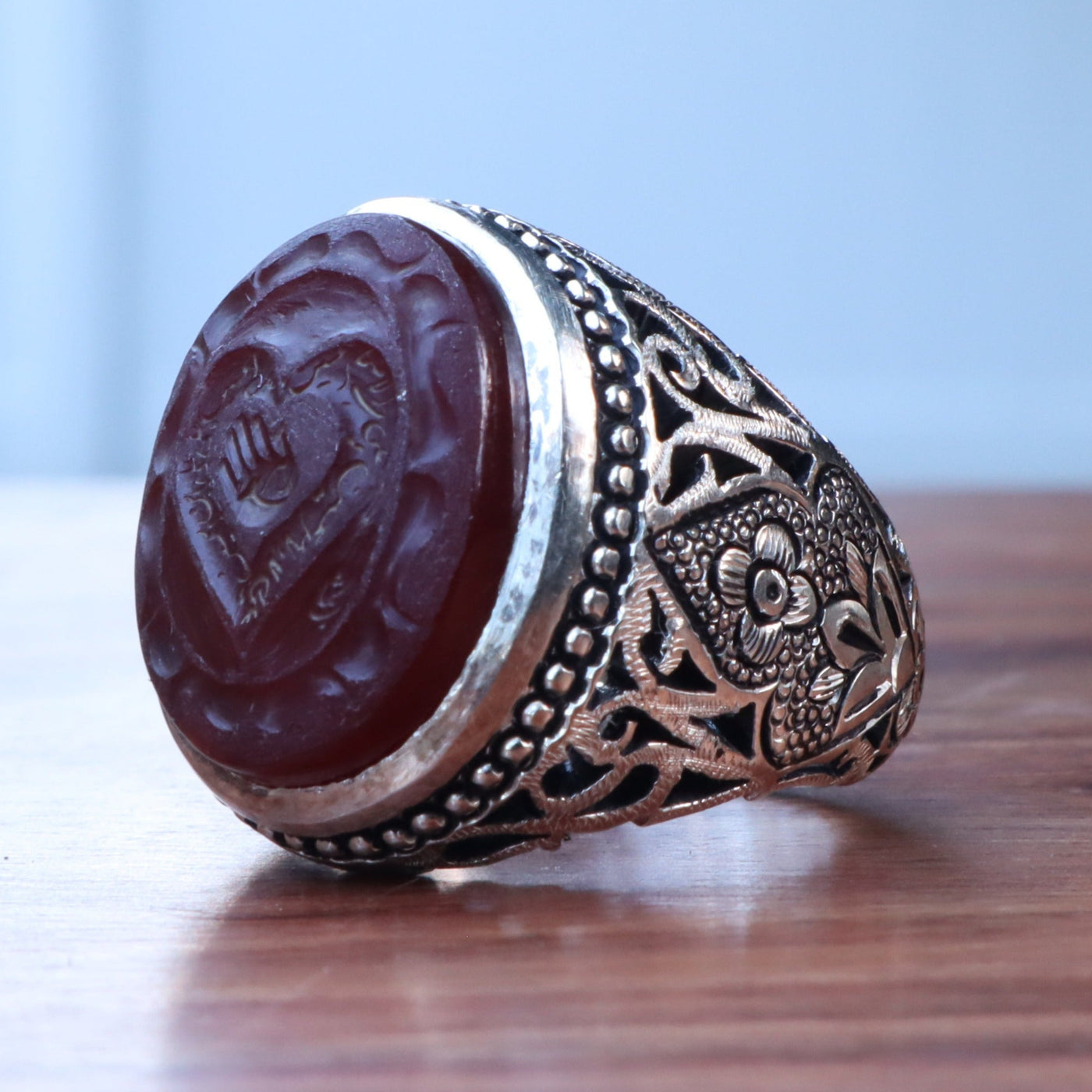 YEMENI RED AQEEQ STERLING SILVER RING FOR MEN | US RING SIZE 10 - AlAliGems
