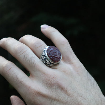YEMENI RED AQEEQ STERLING SILVER RING FOR MEN | US RING SIZE 10 - AlAliGems