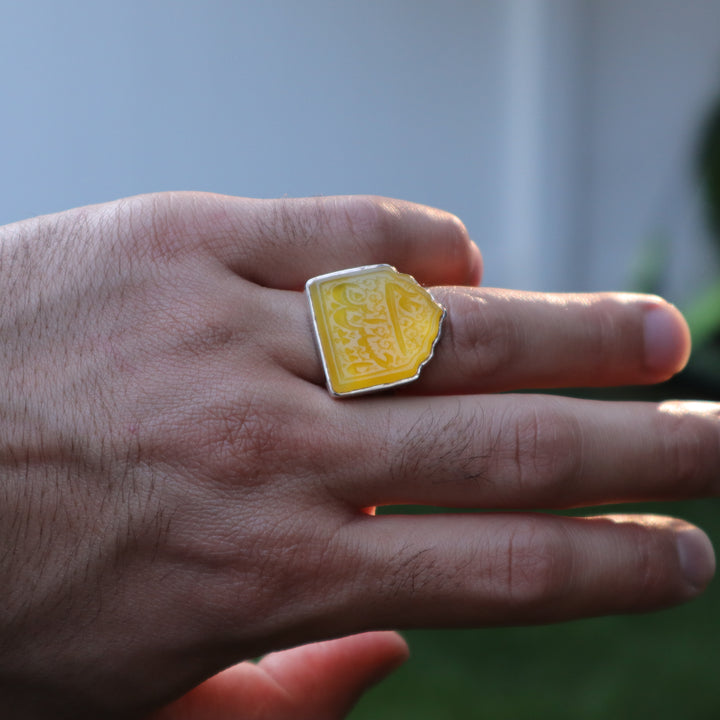 YEMENI YELLOW AQEEQ STERLING SILVER RING FOR MEN | US RING SIZE 11.5 - AlAliGems