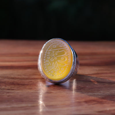YEMENI YELLOW AQEEQ STERLING SILVER RING FOR MEN | US RING SIZE 10 - AlAliGems
