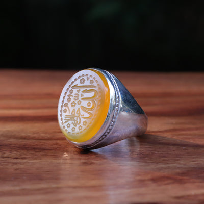 YEMENI YELLOW AQEEQ STERLING SILVER RING FOR MEN | US RING SIZE 10 - AlAliGems