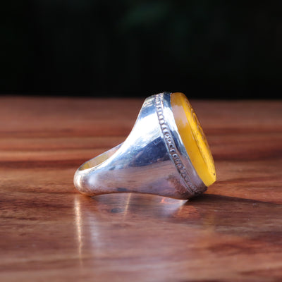 YEMENI YELLOW AQEEQ STERLING SILVER RING FOR MEN | US RING SIZE 10 - AlAliGems