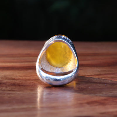YEMENI YELLOW AQEEQ STERLING SILVER RING FOR MEN | US RING SIZE 10 - AlAliGems