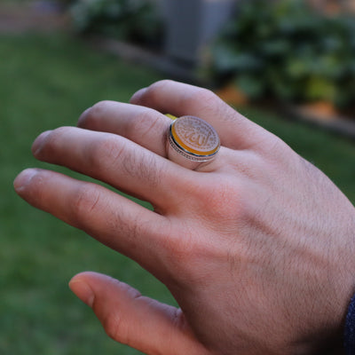YEMENI YELLOW AQEEQ STERLING SILVER RING FOR MEN | US RING SIZE 10 - AlAliGems