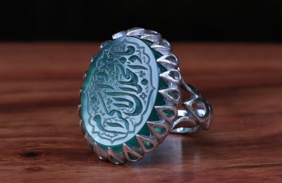 YEMENI GREEN AQEEQ STERLING SILVER RING FOR MEN | US RING SIZE 10 - AlAliGems