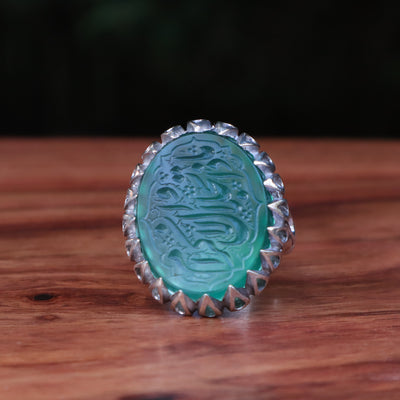 YEMENI GREEN AQEEQ STERLING SILVER RING FOR MEN | US RING SIZE 10 - AlAliGems