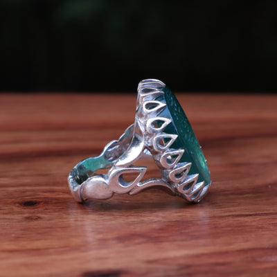 YEMENI GREEN AQEEQ STERLING SILVER RING FOR MEN | US RING SIZE 10 - AlAliGems
