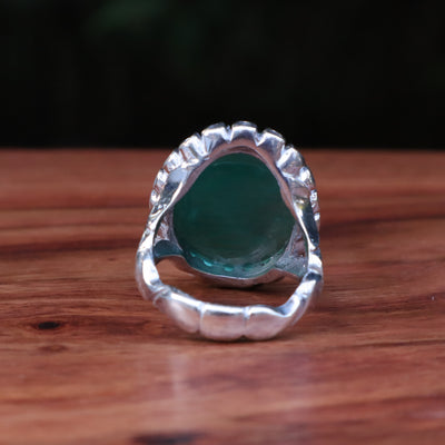 YEMENI GREEN AQEEQ STERLING SILVER RING FOR MEN | US RING SIZE 10 - AlAliGems
