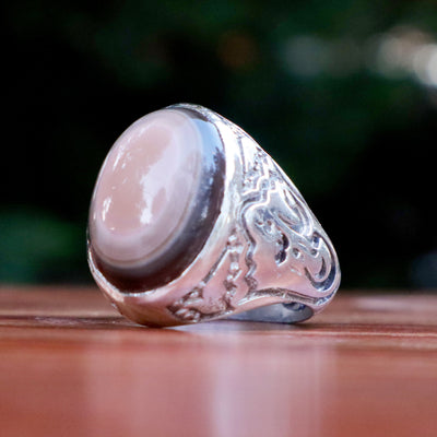 Yemeni Sulemani Aqeeq Ring | Sterling Silver 92.5 | US Size 10.5 - AlAliGems