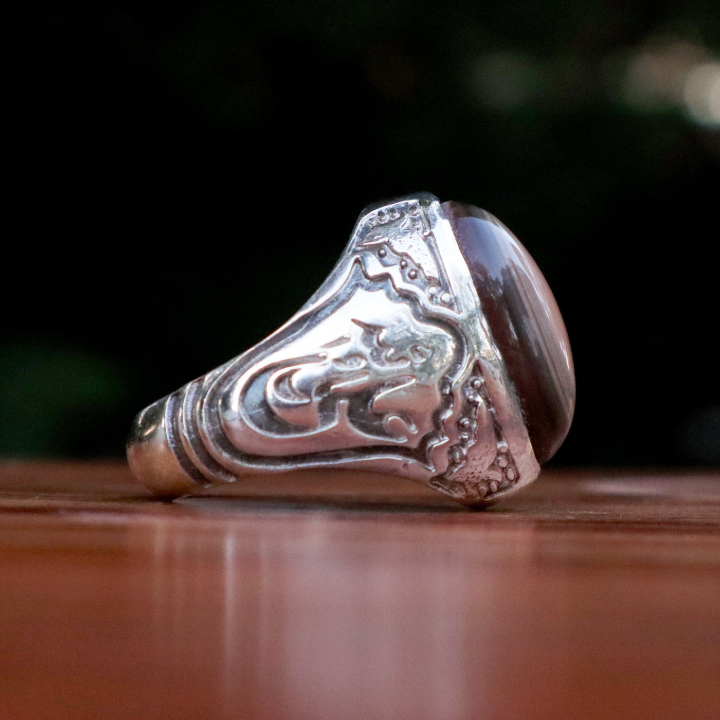 Yemeni Sulemani Aqeeq Ring | Sterling Silver 92.5 | US Size 10.5 - AlAliGems