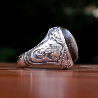 Yemeni Sulemani Aqeeq Ring | Sterling Silver 92.5 | US Size 10.5 - AlAliGems