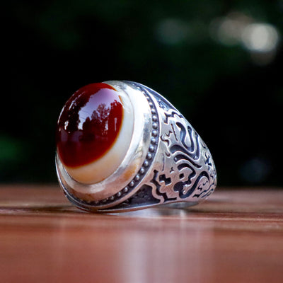 Yemeni Sulemani Aqeeq Ring | Sterling Silver 92.5 | US Size 12 - AlAliGems