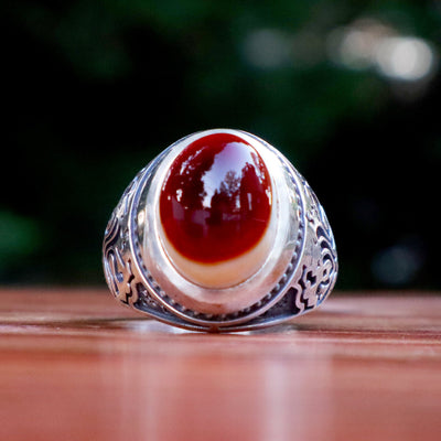 Yemeni Sulemani Aqeeq Ring | Sterling Silver 92.5 | US Size 12 - AlAliGems